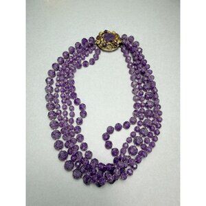 Signed Selini Purple Plastic Multi Strand Necklace Amethyst Style Statement